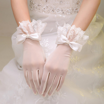 New bride marriage dress wedding gloves lace lace lace short white butterfly knot spring accessories
