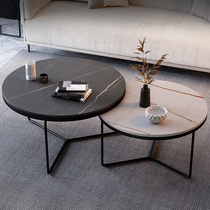 Light luxury Italian rock board coffee table round marble tea table modern simple living room household small side combination