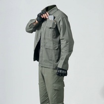 Manufacturer direct sales work clothes male suit Spring and summer electric welding factory steam repair pure cotton breathable Army Green Laurwear Male resistance