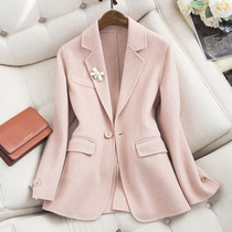JOLIMENT pink wool suit jacket womens slim autumn and winter casual double-sided cashmere suit top