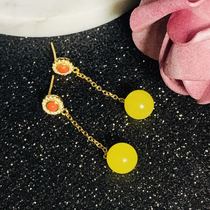 Hong Kong Amberman Red Agate Beaded Beeswax Ear Earrings