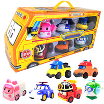 Set bus packaging police car deformed robot robot cartoon car anime childrens toy car inertia car