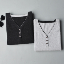 Autumn and winter new cashmere sweater mens V-neck pullover thickened youth fashion loose solid color sweater wool sweater