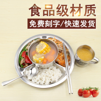 Stainless steel plate round grid fast food plate canteen kindergarten children students multi-grid partition tableware set
