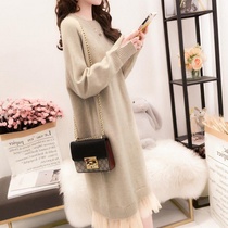 2021 autumn and winter minimalist vacation with two over-knee knit one-piece dress Loose Fairy medium length net yarn Punch Base Sweater Dress