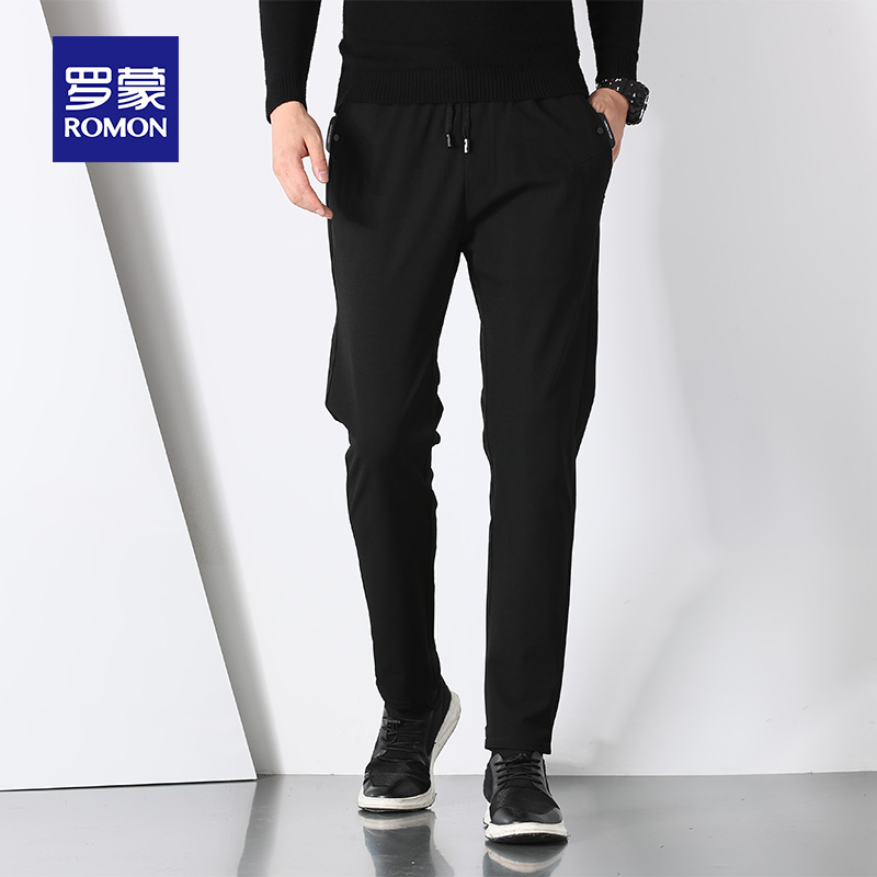 Romon slacks pop brand slim young feet solid color long pants 2021 new mens tooling straight trousers
