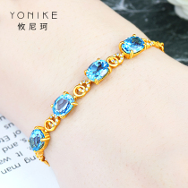 Gold Bracelet Womens 24K Pure Gold Fine 999 New Wedding Gold Blue Topa Bracelet Send Girlfriend