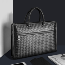 2021 new mens bag handbag woven leather briefcase casual fashion large-capacity one-shoulder oblique computer bag