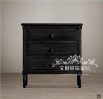 French retro-style old style post-modern black bedside cabinet American solid wood bedhead cabinet carved locker