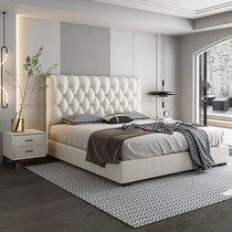 Nordic solid wood fabric bed 1 8 meters master bedroom simple modern soft package light luxury double bed Nano leave-in technology cloth