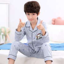  Childrens pajamas thin long-sleeved spring and autumn pure cotton boys autumn small boys middle and large children 12 autumn and winter 15-year-old suit