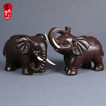 Ebony wood carving Elephant Ornaments a pair of solid wood lucky feng shui auspicious Elephant home living room decoration mahogany crafts