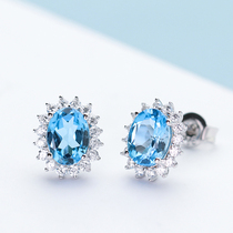 Mu Huang Jewelry Shop: Qingwan Natural Swiss Blue Topa Stone s925 Sterling Silver Dai Fei Inlaid with exquisite earrings