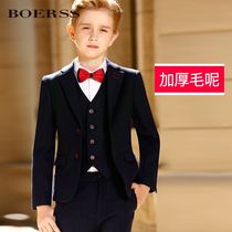 BOERSS childrens small suit suit suit boy suit flower girl dress host performance velvet wool