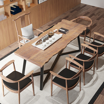 High-end New Chinese Office Solid Wood Large Plate Zen tea table 2 m log tea table for guests tea table brief