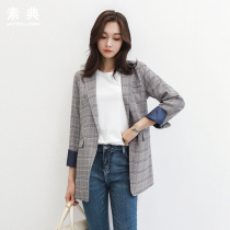 Plaid small suit womens coat 2020 spring and autumn new Korean version of retro casual medium-long slim-fit womens suit
