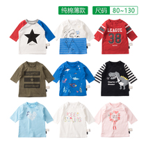Boy seven-point sleeve T-shirt Baby spring and Autumn pure cotton 7-point sleeve top thin export Japan thousand fun home shoulder buckle base shirt