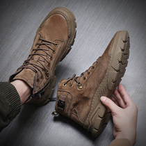 Leather mens Martin Boots anti-velvet tooling shoes British Joker matte high-top boots mens tide non-slip winter plus Velvet