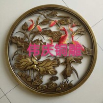 Home decoration wall mural pure hand forged copper relief carving Lotus wall mural bronze painting custom