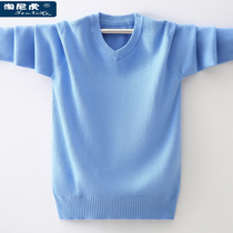 Boys sweater solid color thin knitwear children cotton foreign 8 middle and big girl base shirt 12-15 years old