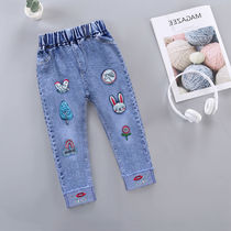 Girls pants Spring and autumn childrens spring pants baby fashion single pants loose girls jeans childrens seven-point trend