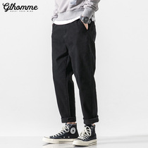Autumn casual pants Mens black jeans mens pants Mens loose straight trend loose overalls elastic waist