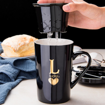 European-style creative ceramic cup with lid spoon tea leak filter water cup Personality couple mug Office household teacup