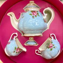 Royal Albert Blue Rose Teapot Sugar Milk Bone China Three-piece teapot Set Gift Box