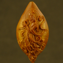 Pure handmade big four flowers Merlin core Lotus Guanyin Qi bamboo olive walnut carving new single piece play collection