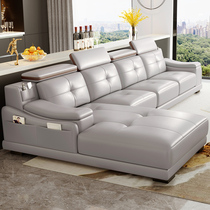 Modern leather sofa head layer cowhide simple living room leather art combination size apartment thick leather corner full Nordic