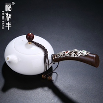 Creative white porcelain side with inlaid silver teapot home ceramic tea set cover bowl fair cup soak teapot single pot tea set accessories