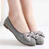 Small fragrant wind single shoes women 2021 spring new Korean version of Joker bow soft bottom comfortable round head flat woven shoes