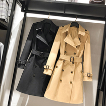 MRMW2021 Spring and Autumn new small temperament double-breasted long windbreaker women loose lace slim coat