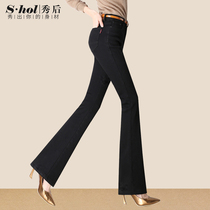  Autumn and winter plus velvet black micro-flared jeans womens trousers large lengthened womens pants flared pants womens high waist thin and drooping