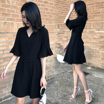Summer dress 2021 New pop Herbene Wind dress Dress Early Spring Lotus Leaf Cuff Fairy small black dress V collar minus age