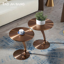 Light luxury stainless steel sofa coffee table small household round combination side few simple modern set small coffee table