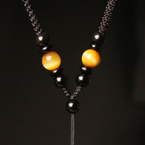 Tongyouge gold tiger eye hanging rope necklace lanyard beeswax Gold Jade Amber Brave Jade Jade rope
