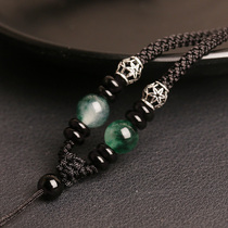 Tongyouge Water Grass Agate Pendant Lanyard 925 Silver Necklace Rope Men and Women Jewelry with Rope Original Personality Emerald