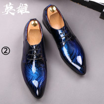 Yinglun Wind Pointed Lace Casual Leather Shoes Mens Korean Version Collage Lacquered Leather Trend Inner Heightening Groom Breathable Wedding Shoes Summer