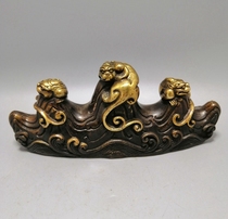 Antique antique Miscellaneous pure copper precision seawater pattern Mountain Pen Holder home studio decoration collection