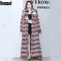 nerazzurri imported Beach wool coat womens long fashion gradient dress collar eco-friendly fur coat