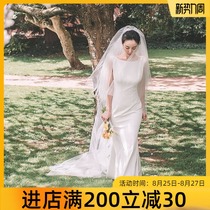 French light wedding dress 2020 new bride white satin bride wedding gauze small travel dress female