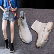 Socks shoes womens 2021 Korean version of the net red womens shoes spring new trendy shoes casual high-top elastic flat-bottomed sports boots
