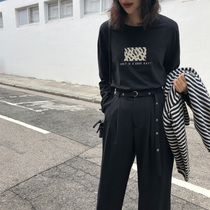 JHXC BAO WEN printed cotton round neck long sleeve T-shirt women loose 2019 spring new thin interior base shirt