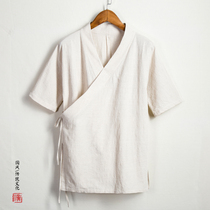 Summer cotton shirt short-sleeved Chinese style slanted Han costume Zen monk uniform Amatang costume men's clothing