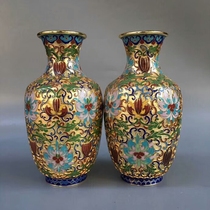 Beijing specialty crafts cloisonne old goods golden land vase pinching silk enamel color a pair of ornaments special gifts