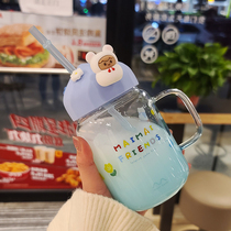 ins wind Korean style water cup female net reddits Summer teen girl hearts cute glass cups students high face value straw mug