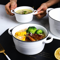 Nordic simple ceramic creative household binaural soup pot big soup bowl large noodle bowl creative Big Bowl ramen bowl soup basin