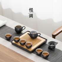 Slow-tone light and luxurious tea tea set tea set for home living room small sleeve Gongfu tea tray Ceramic Tea Cup Office will guest