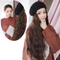 Wig hat one piece fashion winter beret wool roll net red fluffy long curly natural realistic full headgear